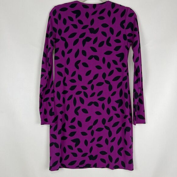 DIANE VON FURSTENBERG Reina Mini Dress Long Sleeve Purple Sheath Silk Size 4 DVF - Picture 3 of 12